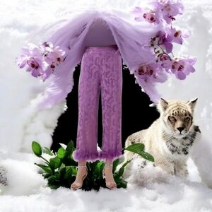 Nwt Nocturne Lilac Sateen Faux Fur Trim Pants Side Zip